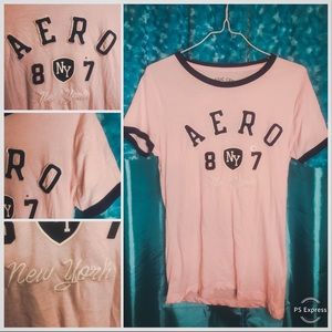 Aeropostale Light Pink and Dark Blue T-Shirt